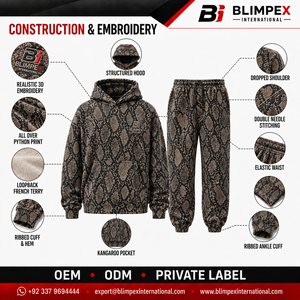 Customize Snake Pullover Boxy Fit <b>Leopard</b> Digital <b>Print</b> Hooded <b>Sweatshirt</b> Jogger Pants Set Oversized Breathable Plus Size OEM - Product Image 4