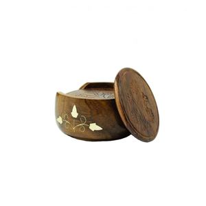 Hot Selling Gift <b>Set</b> Sustainable Square Shape <b>Tea</b> Cup Desk Mat Slate <b>Wood</b> & Brass Inlay Insulation - Product Image 1