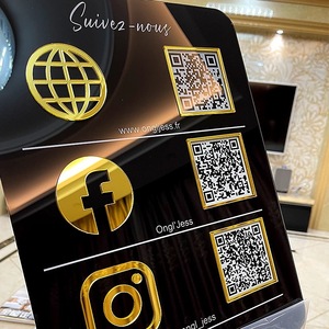2025 Custom Elegant Mirror <b>Acrylic</b> Social Media Business Sign Laser Cute Qr Code Sign Stand Plaque - Product Image 2