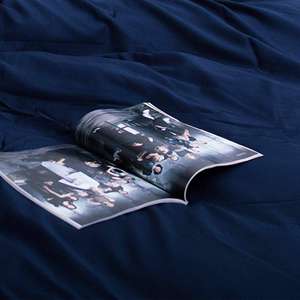 Juego de Ropa de Cama de Lino Azul Oscuro con Funda Nórdica y Dos Fundas de Almohada, Tela Lavada para Decoración de Dormitorio, Hogar u Hotel, Conjunto de 3 Piezas - Product Image 4