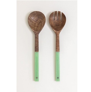 Ensemble de cuillères à salade en bois avec manche en résine épaisse, écologiques, compatibles lave-vaisselle, ustensiles de cuisine pour la maison, fabriqués en Inde - Product Image 2