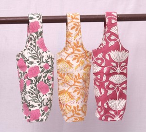 Cotton Bottle Bag Hand Block Print Water Bottle Holder Reusable Fabric Bottle Carrier Eco Friendly Gift Bag. - Product Image 1