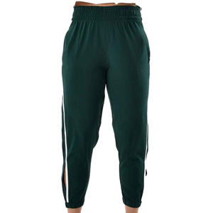 High Waist Dark Green Side Stripe Calf-Length <b>Yoga</b> <b>Pants</b> Breathable Elastic Waist Solid Color Spandex Polyester Fitness <b>Pants</b> - Product Image 1