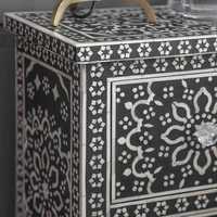 BELLADEC Royal Black, table d'appoint au design moderne unique, incrustation en os, écologique, sur mesure, à poser au sol, meuble artisanal décoratif