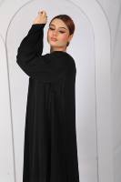 Abaya noire longue pour femme, coupe ample, col rond, manches longues, ornée de perles, style Moyen-Orient, tenue de prière islamique