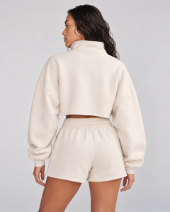 ONETEN APPAREL Conjunto de 2 Piezas de Shorts de Forro Polar para Mujer, Sudadera Corta con Logotipo Bordado, Ropa Deportiva Informal - Product Image 3