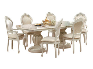 Classic Luxury Solid Teak Wood <b>Dining</b> Room Set <b>White</b> Gold 6 Chairs Oval <b>Table</b> Royal European Villa Home Kitchen Furniture - Product Image 2