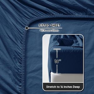 100% Linen Woven Modern Grade 4-Piece Bed <b>Sheet</b> <b>Set</b> Navy Blue Color 100TC Solid Pattern Eco-Friendly All-Season - Product Image 4
