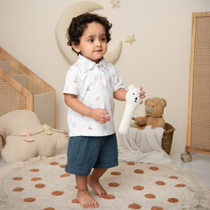Shorts en mousseline bio Cot & Candy à revers bleu marine - Bas de pyjama confortables pour bébé - Product Image 5