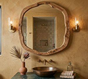 Miroir de salle de bain rustique en bois organique, pièce décorative artisanale de luxe pour vanité murale - Product Image 2