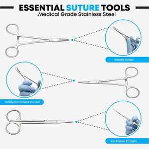 Kit completo de práctica de sutura de acero inoxidable de 25 piezas con almohadillas de silicona para sutura médica y cierre de heridas por agarre quirúrgico - Product Image 3