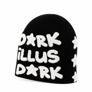 Bonnet Jacquard Noir Tricoté Lourd Personnalisé Streetwear avec Broderie Étoile en Chenille – Bonnet Hiver Unisexe Y2K Chunky - Product Image 3