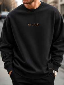 เสื้อสเวตเชิ้ตคอกลมสีดำสำหรับผู้ชาย MIAZ ทรงปกติ สีพื้น เรียบง่าย สวมใส่สบาย เหมาะสำหรับฤดูหนาว ไม่หดตัว แห้งเร็ว รับสั่งทำ - Product Image 1
