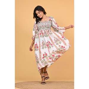 Vestido Maxi Bohemio de Algodón con Estampado Floral, Hecho a Mano en India, Ecológico, de Manga Larga, para Mujer, Diseño de Diseñador, para Fiestas, Otoño, Verano - Product Image 5