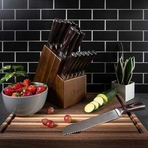 Coffret de couteaux de chef japonais Senken en acier Damas, manche en bois, forgés à la main, 12 pouces, couteau de cuisine droitier avec bloc de rangement - Product Image 6