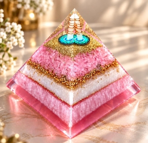 Pyramide d'orgone en quartz rose avec bobine de cuivre pour la décoration intérieure et l'énergie Reiki - Product Image 3