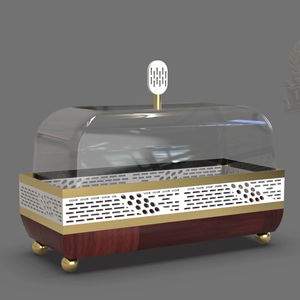 Cloche à gâteau carrée en acier inoxydable et verre, support en bois, présentoir à dessert écologique pour boulangerie - Product Image 1