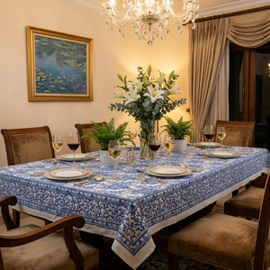 Coral Multi Blue Hand Block Printed Cotton <b>Tablecloth</b> 180x270cm Handmade Designer Premium Dining Table Cover Home Decor Gift - Product Image 2