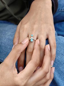 Turquoise <b>Stacking</b> Wishbone V <b>Ring</b> <b>Sterling</b> <b>Silver</b> Handmade Boho Jewelry for Women Gift - Product Image 4