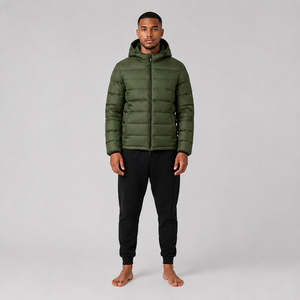 Veste matelassée pour homme, hiver, extérieur, à capuche, doublure en soie épaisse, rembourrage en coton, logo personnalisé, poids du tissu 500g, tendance, décontractée - Product Image 1
