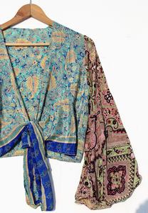 New Arrival Vintage Silk Handmade Printed Wrap Top <b>Bell</b> <b>Sleeve</b> Top <b>Bell</b> <b>Sleeves</b> Crop Top Tunic <b>Dress</b> for Women - Product Image 5