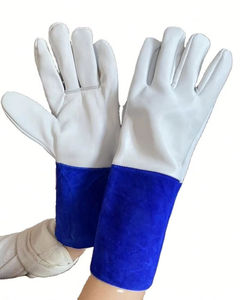 White Leather <b>Welding</b> Custom <b>Gloves</b> With Blue Cuff Straight Thumb Design Cotton Lined Genuine Leather <b>TIG</b> <b>Welding</b> <b>Gloves</b> - Product Image 5