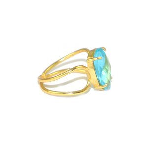 Minimalist Style Bt <b>Quartz</b> Gemstone <b>Ring</b> 24K Gold Plated Pear Shape Prong Setting Engagement Jewelry March Birthstone - Product Image 2