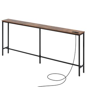 Consolle stretta da 180 cm con 1 ripiano, tavolo da ingresso lungo in pino con prese di corrente, tavolo da divano con struttura in metallo per applicazioni a divano - Product Image 6