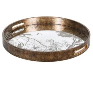 Home Hotel <b>Dinner</b> Table Decoration Serving Metal and Glass <b>Tray</b> Hand Engraved Decorative Custom Shape Food Serving Metal <b>Tray</b> - Product Image 4