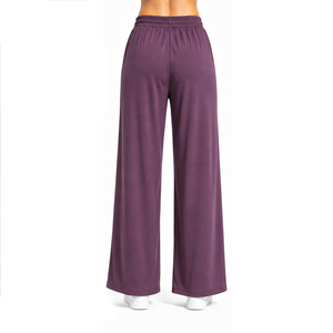 Women's High Waist Wide Leg Pants Solid Color Loose Fit Elastic Waist Full Length Casual <b>Joggers</b> With Pockets Spandex <b>Polyester</b> - Product Image 3