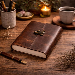 Handmade Leather Journal with <b>Lock</b> Printed Spiral & Saddle Stitch Binding 200 Pages Antique Deckle Edge Paper Vintage <b>Diary</b> - Product Image 1