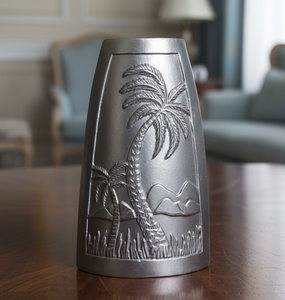 Jarrón de Flores de Metal Dorado Tropical de Lujo, Diseño de Palmera en Relieve, Decoración Artesanal para el Hogar, Centro de Mesa, Unidad Individual - Product Image 3