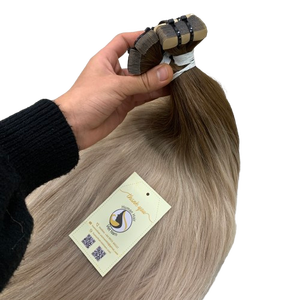 Vente en gros super extension de cheveux doublement étirée avec ruban adhésif extension de cheveux lisses Plash Ombre couleur blond cendré Ombre racines brunes Extension de cheveux humains - Product Image 3