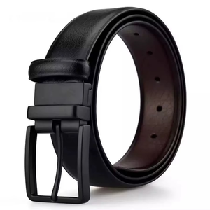 Genuine black leather belt Men's solid black buckle belt Durable cow <b>hide</b> formal belt - Product Image 2
