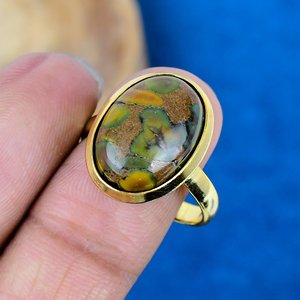 Bague en argent sterling 925 plaqué or 18 carats avec pierre précieuse ovale en jaspe fruité naturel fait main - Product Image 3