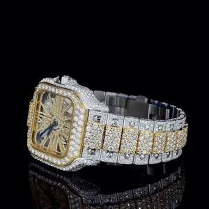 Fully Iced VVS Moissanite Diamond Luxury Analog Movement Stainless Steel Band <b>Watch</b> <b>Gold</b> Plated Antique Hip Hop Quartz - Product Image 3