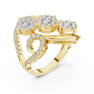 Anillo de Lujo para Mujer, Chapado en Rodio, Oro Amarillo/Rosa/Blanco de 18k, con Tres Piedras en Halo y Engaste a Presión, para Uso Diario o Bodas, CVD - Product Image 2