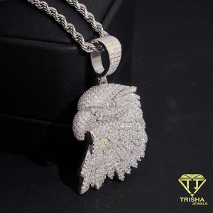 Pendentif Premium 3D en forme de visage d'oiseau avec diamant Moissanite, bijoux en argent 925, détails plume glacée, collier de luxe - Product Image 2