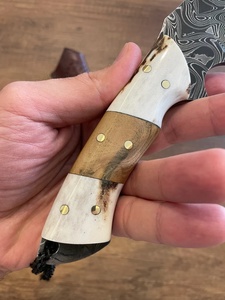 A&M Enterprises Handmade Damascus Steel Hunting <b>Knife</b> <b>Bone</b> and Wood <b>Handle</b> and Leather Sheath Survival Utility Camping <b>Knives</b> - Product Image 6