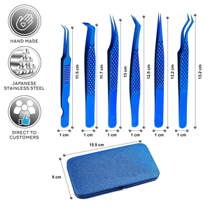 Custom Stainless Steel Professional Blue Eyelash Extension Tweezers Precision Durable Perfect Grip Volume <b>Lashes</b> - Product Image 5