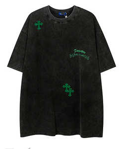 Camiseta Oversize Retro de Alta Calidad para Hombre, Estilo Hip Hop Urbano, con Lavado Ácido, Logotipo Personalizado Bordado y Diseño de Alfabeto Gótico para Verano - Product Image 1