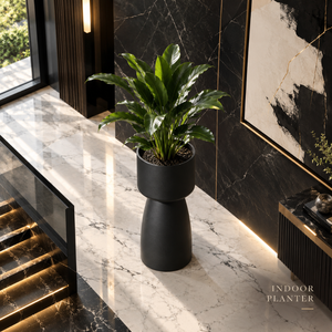 Macetero Metálico Negro Mate para Interiores con Base de Pedestal |   Maceta Moderna Alta para Decoración de Sala de Estar, Hotel, Oficina, Hogar y Jardín - Product Image 2