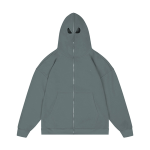 Sweat à capuche balaclava personnalisé à fermeture éclair intégrale, couleur unie, 100 % coton, style streetwear, pour couvrir tout le visage - Product Image 2