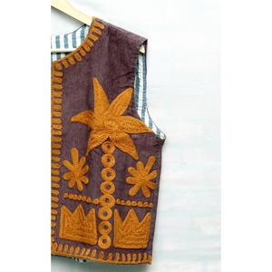 <b>Women's</b> Vintage Casual <b>Knitted</b> Corduroy Sleeveless V-neck <b>Waistcoat</b> Floral Embroidery Button Eco-Friendly Breathable 100% Cotton - Product Image 4