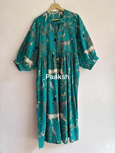 Robe longue bohème à imprimé animalier pour femme Paaksh, col rond, manches bouffantes, coupe ample, été, décontractée, en viscose et polyester tissés, ourlet évasé à volants - Product Image 2