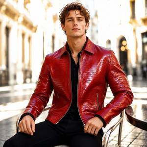 Blouson Bomber en Cuir Gaufré pour Homme LEATHER SPOT, Doublure Respirante en Polyester pour l'Été, Logo Personnalisé au Dos et au Col - Product Image 1