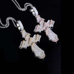 Iced Two Tone Thorn <b>Cross</b> Pendant <b>Necklace</b> <b>Men</b> Hip Hop CZ Moissanite <b>Silver</b> Gold Plated Religious Jewelry Charm Gift - Product Image 2