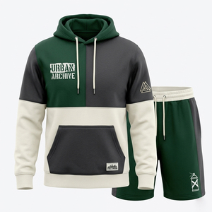 Custom Unisex Applique Patch Hoodie Shorts <b>Set</b> Graphic Streetwear OEM ODM Private Label Apparel Manufacturer - Product Image 1