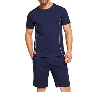 Conjunto de Ropa Casual de Verano para Hombre, 2 Piezas, Color Sólido, Logotipo Personalizado Bordado, Impresión Digital, Transpirable, Secado Rápido, Camiseta y Pantalones Cortos de Algodón - Product Image 1