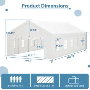 16x32FT Heavy Duty Outdoor <b>Canopy</b> Gazebo Wedding & Party <b>Tent</b> with 3 Storage Bags & Removable Sidewalls - Product Image 2